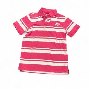 Pink & White Aeropostale Striped Polo Shirt